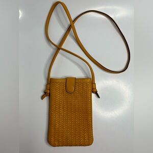J. Jill woven leather crossbody bag phone holder saffron yellow